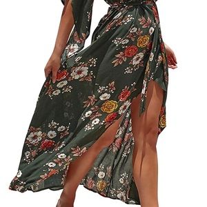Berry Go Floral vneck split maxi dress